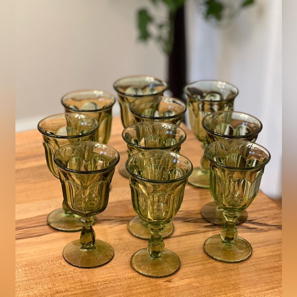 Vintage Green Stemmed Wine Goblets